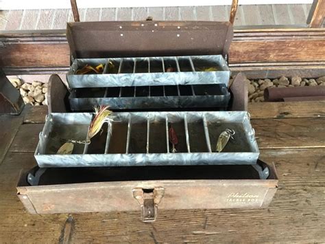 vintage metal bait box|vintage philson tackle box.